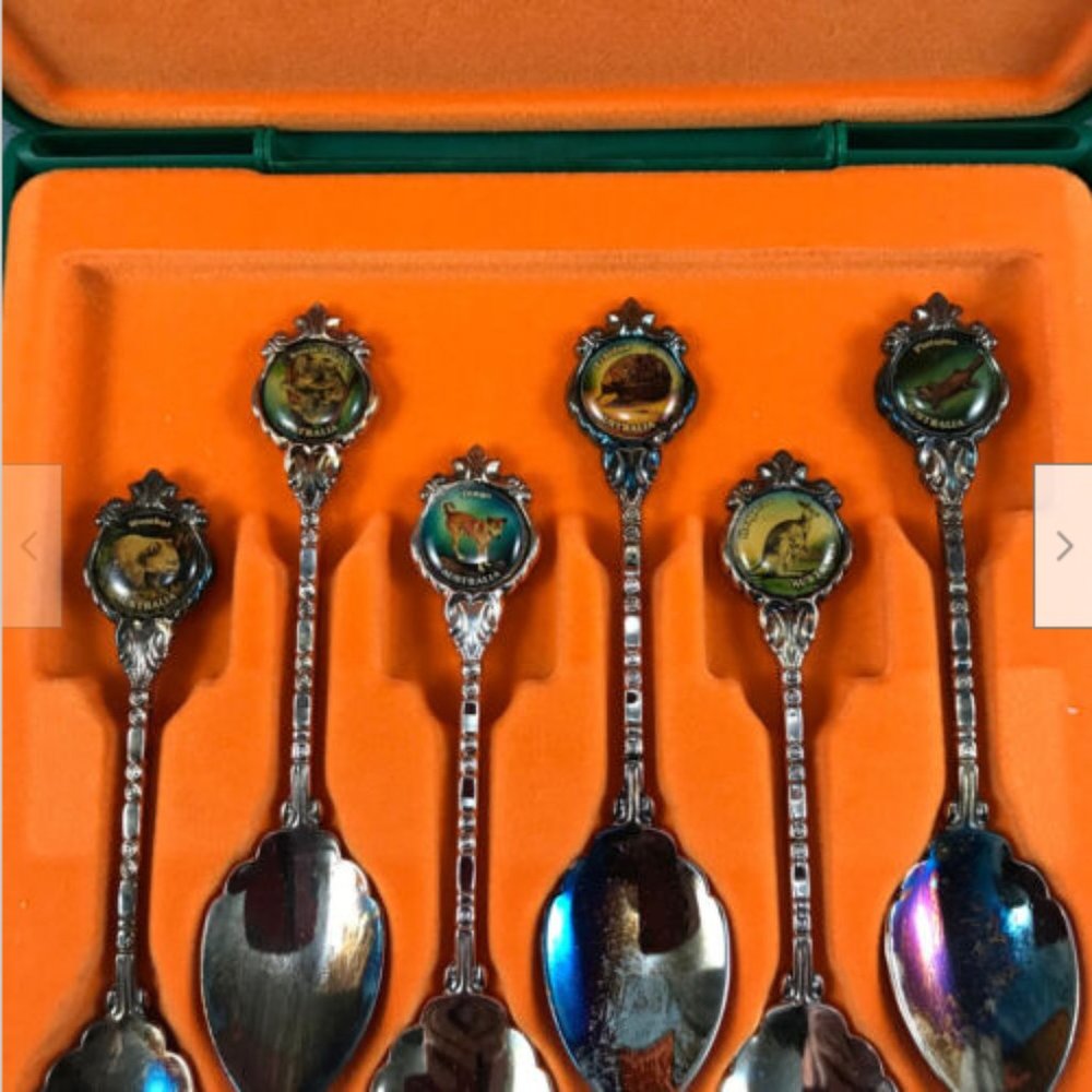 VTG 7 Silverplated Teaspoons Souvenir Australia Animals Featherdale Perfection